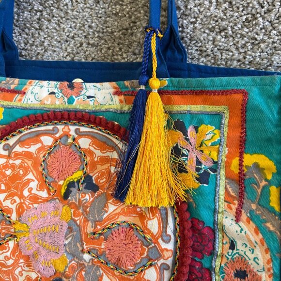 Debbie Katz Boho Floral Tote Bag With Tassel Accent By Debbie Katz - Picture 5 of 12